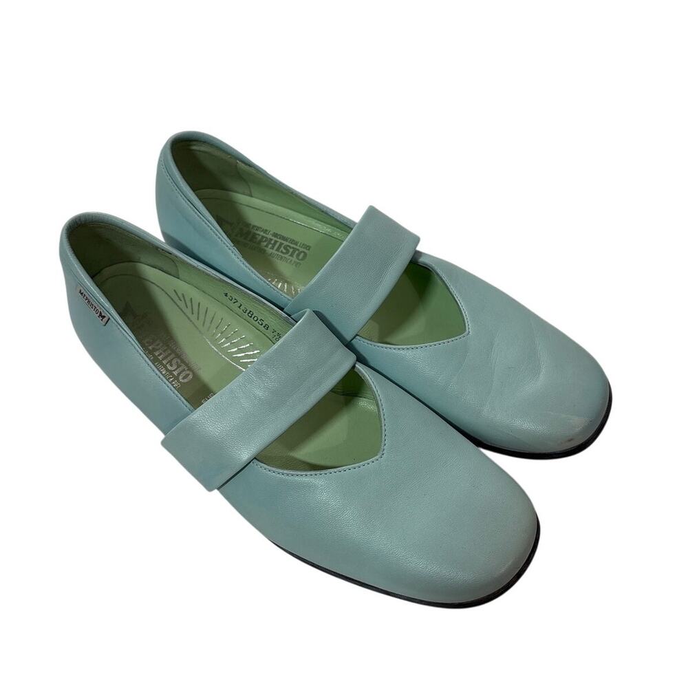 Mephisto Womens 10 Gabriela Mary Jane Shoe Blue Leather Slip On Flat Comfy Pump